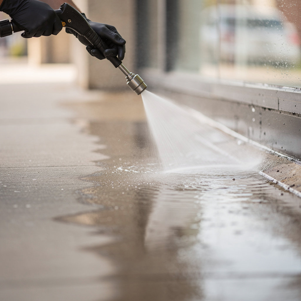 Nashville Pressure Pros commercial pressure washing team cleaning a large storefront in Nashville, TN