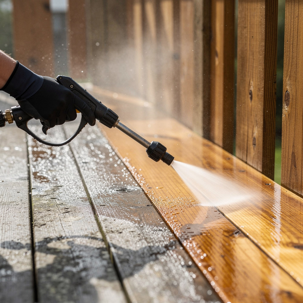 Nashville Pressure Pros restoring a wood deck with eco-friendly pressure washing in Nashville, TN
