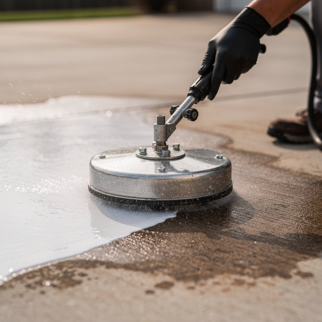 Nashville Pressure Pros cleaning a concrete driveway in Nashville, TN, removing stains and restoring curb appeal